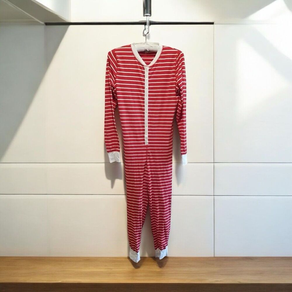 J. Crew Factory Women's Medium Red White Striped Long Sleeve Union Suit Pajama